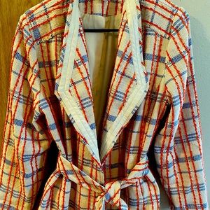 Chico’s Cotton chenille/ leather trimmed jacket.